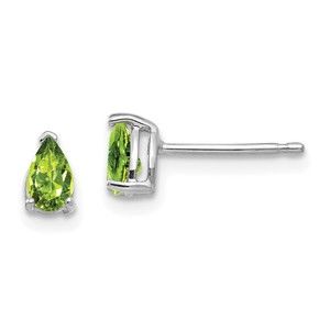 14k White Gold 5x3mm Pear Peridot August Birthstone Ladies Earrings